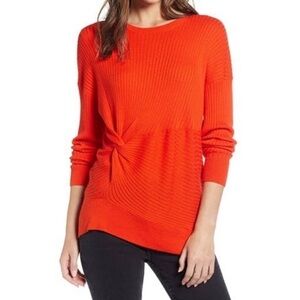 Something Navy | Front Side Knot Knit Crewneck Viscose Cashmere Blend Sweater S